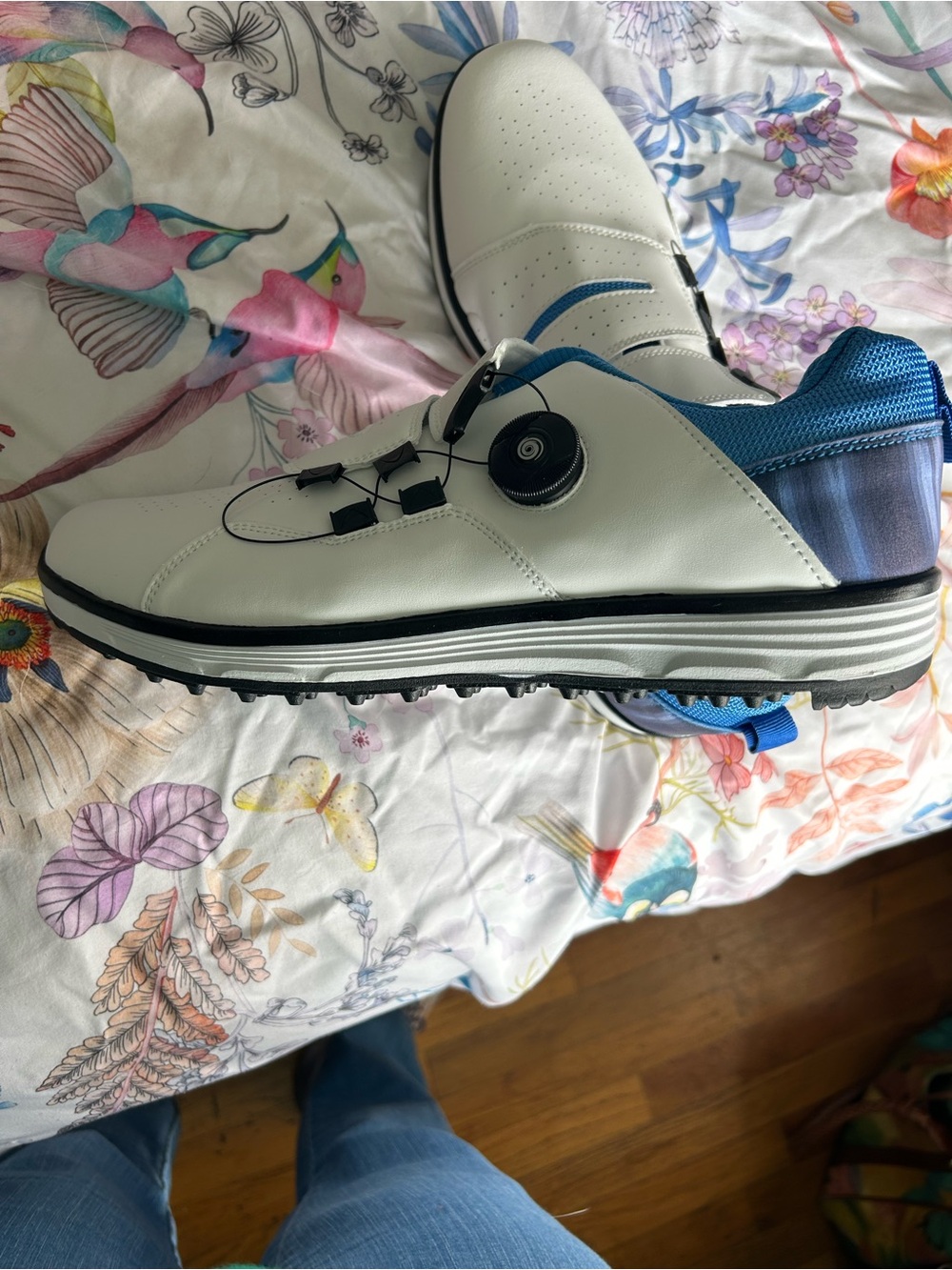 White and Blue Athletic Golf Shoe with BOA Dial